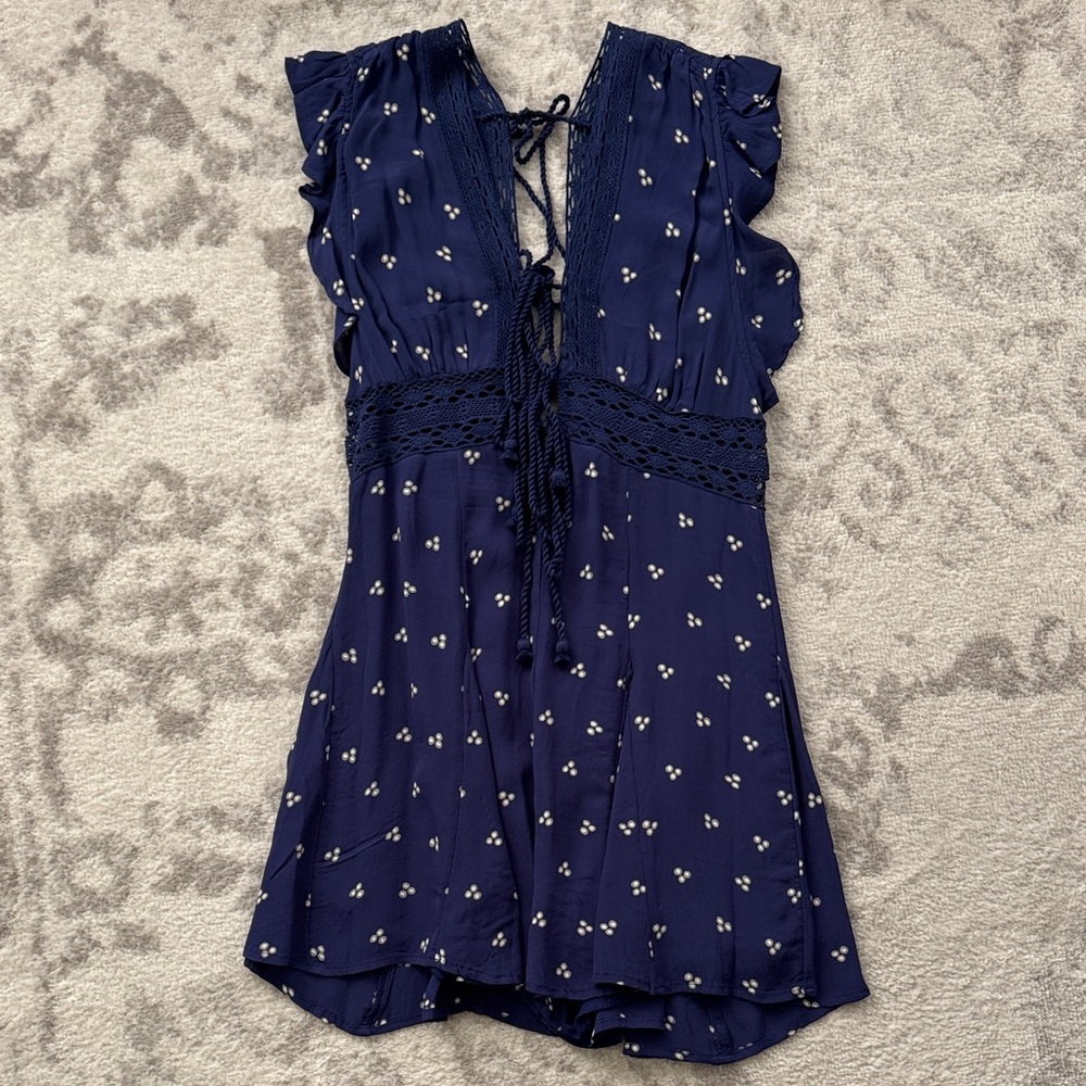 Free People Navy Blue Floral Romper